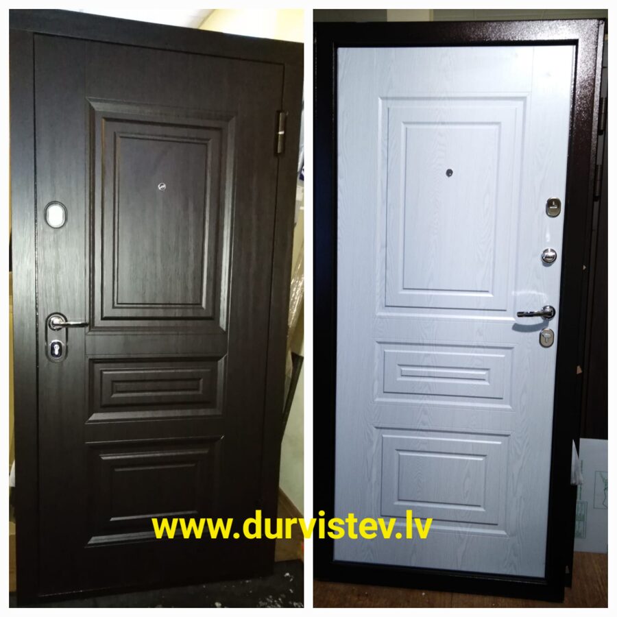 metāla durvis dzīvoklim ar MDF tumšais ozols/ baltais osis