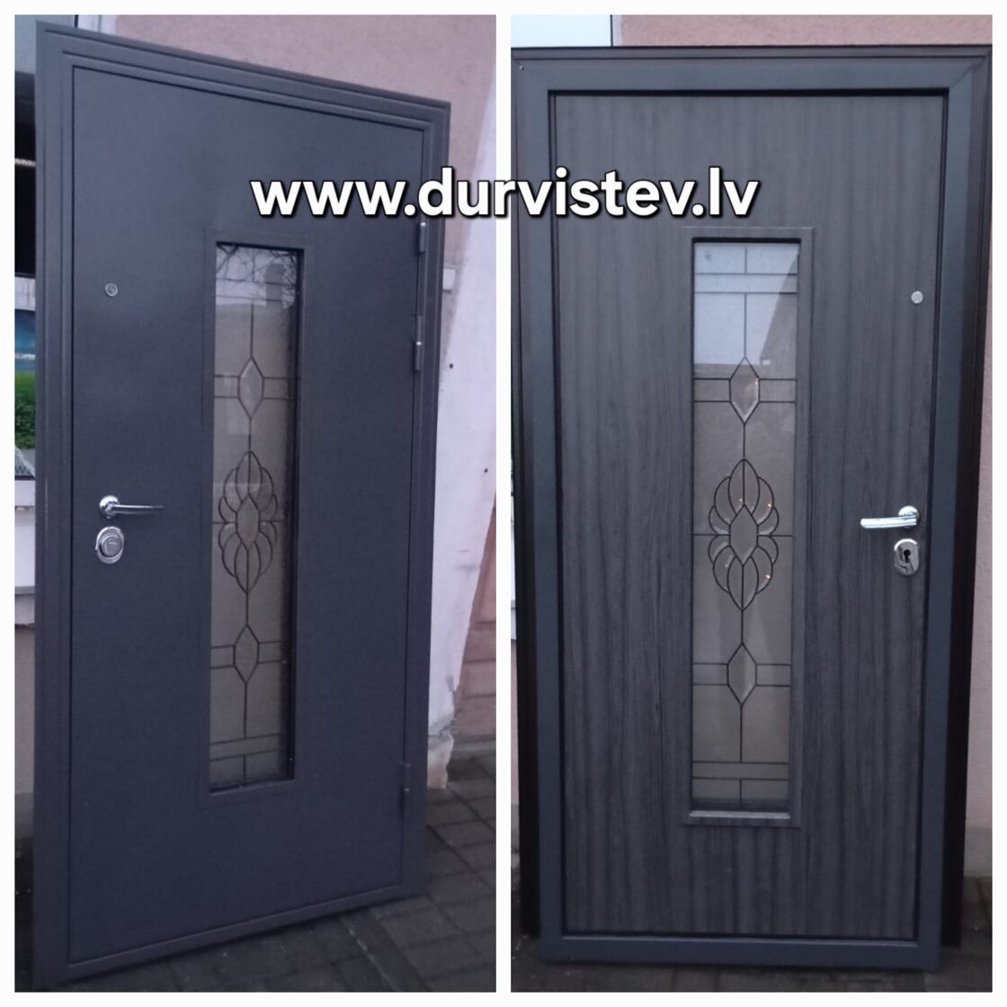 Metāla ārdurvis ar vitrāžu, stiklu